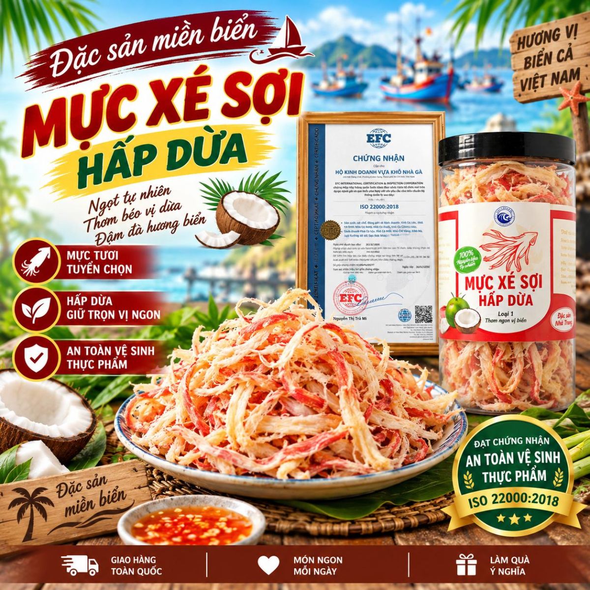 Mực Xé Sợi Hấp Dừa