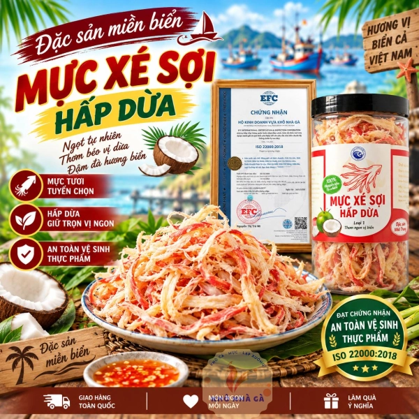 Mực Xé Sợi Hấp Dừa